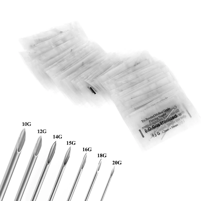 5PCS Disposable Sterile Body Piercing Needle Tattoo Supply Assorted Body Art Tool Piercing Supplies Ear Nose Piercing Needles