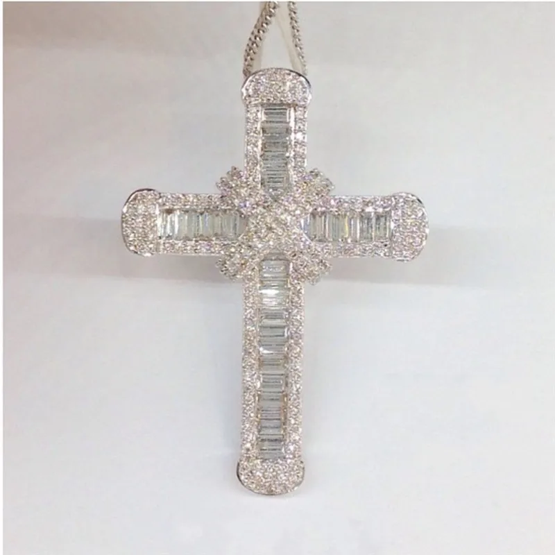 Fashion Long Cross pendant necklace 925 Sterling silver AAAA zircon Cz Party wedding Cross Pendant for women men Hiphop Jewelry