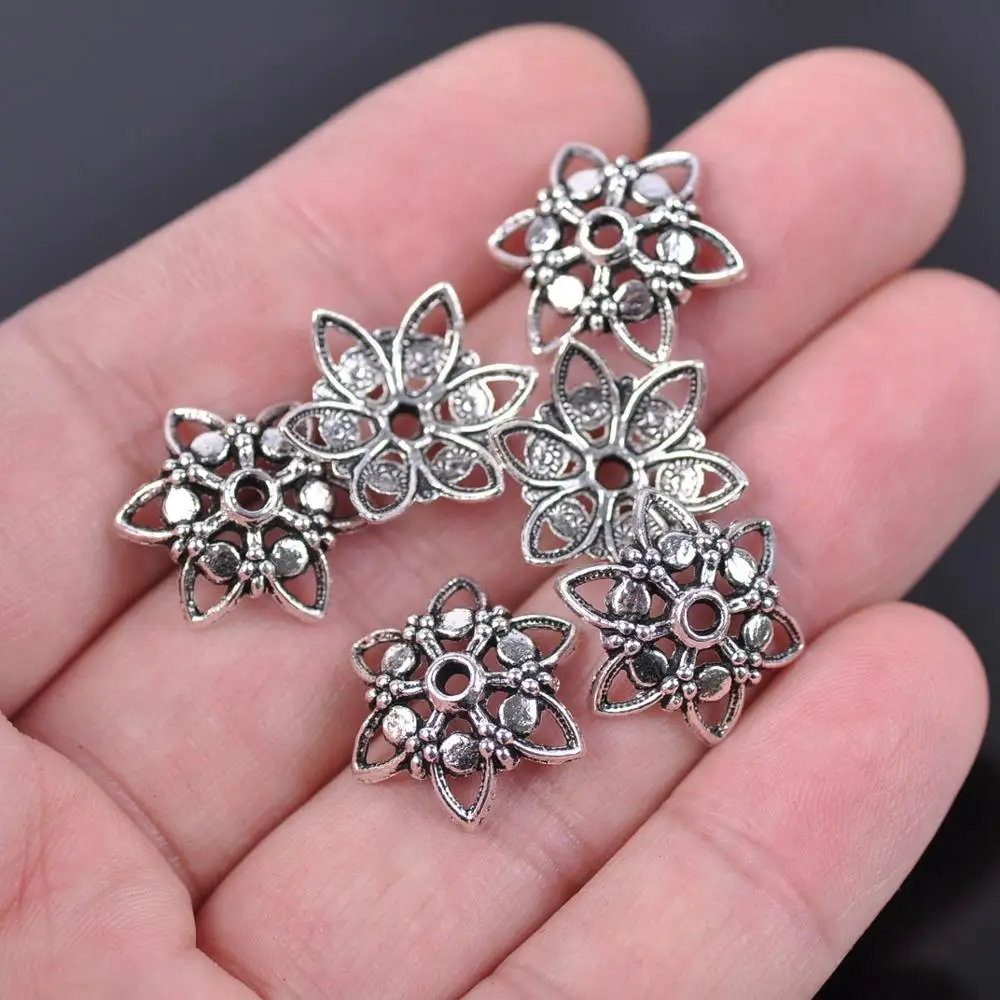 50pcs Tibetan Silver Color Metal Flower Loose Spacer Beads Caps Wholesale lot for Jewelry Making DIY Crafts Findings 1#~31#