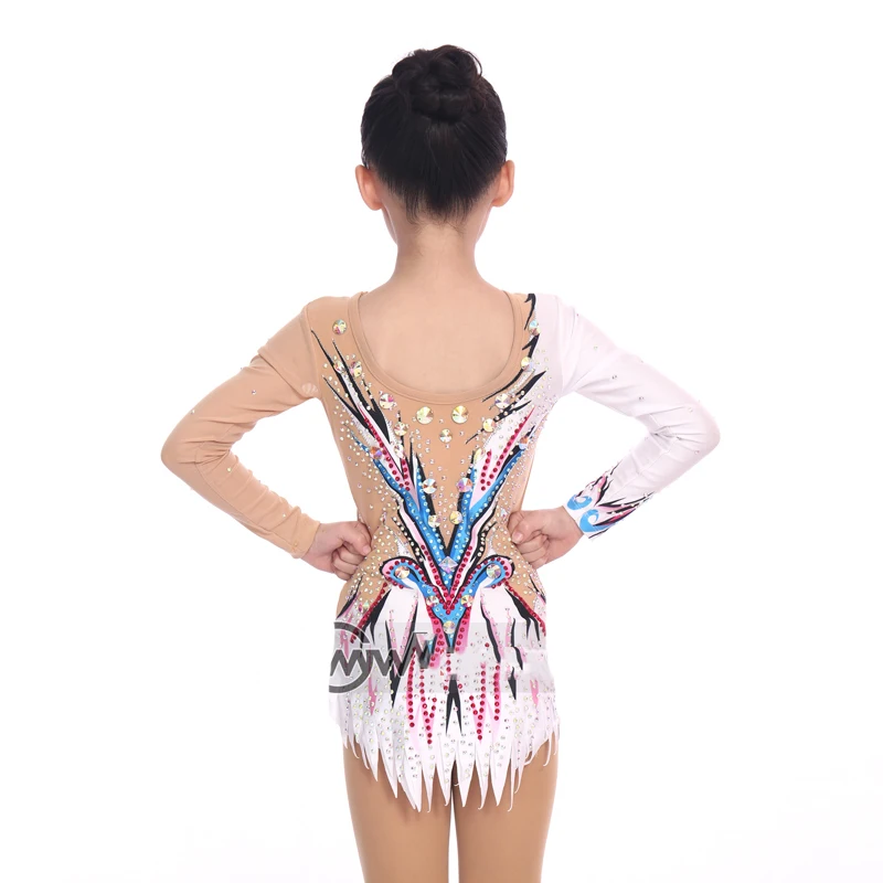 Rhythmic Gymnastic Performance Stage Costumes Professional Modern Ice Skating White Rhinestone Dress Custom Made Suit DQL5869