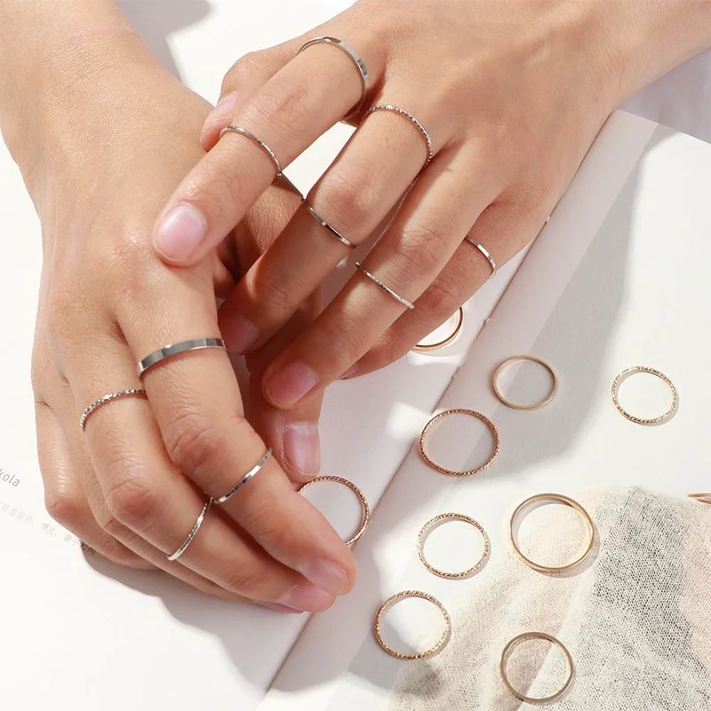 10 Pcs/Set 2020 Fashion Simple Design Vintage Gold Silver Color Joint Rings Sets for Women Jewelry Korean
