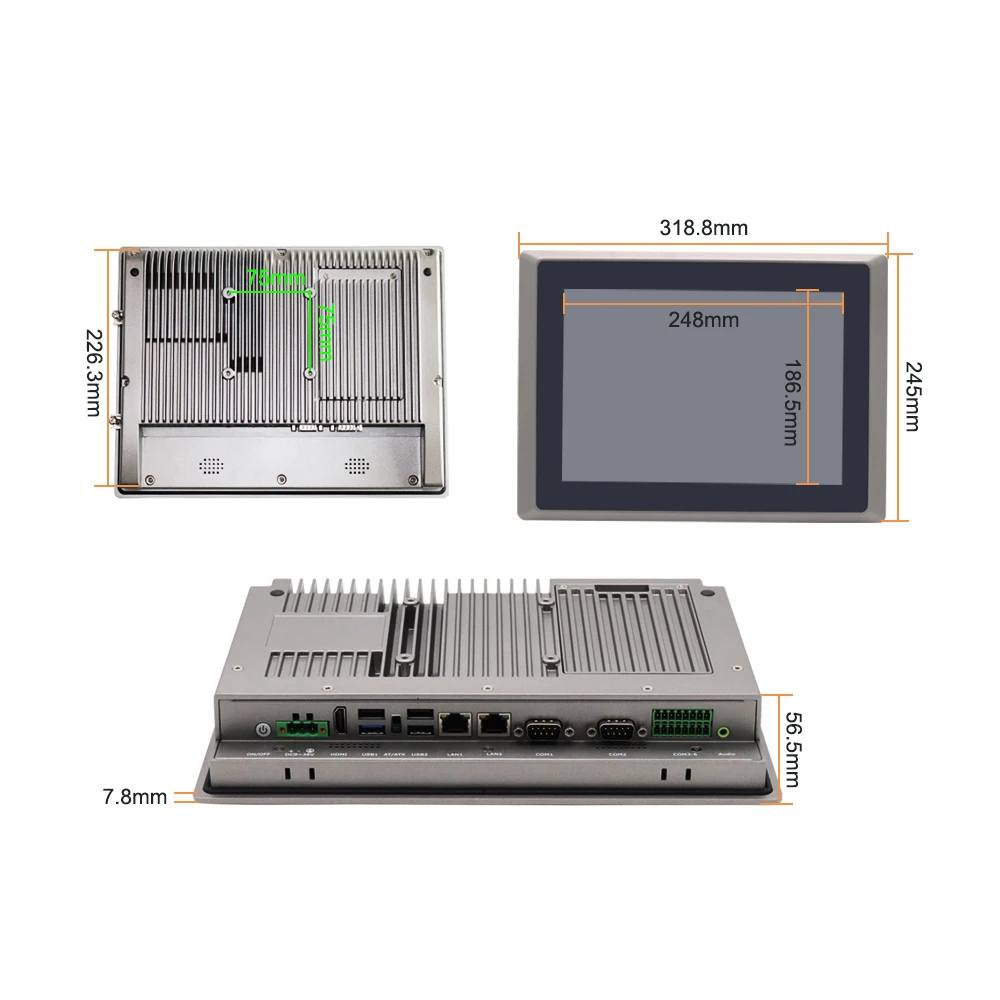 Panel de tableta Industrial de 12,1 pulgadas, PC Intel i7 8550U i5 8250U, pantalla táctil a prueba de agua IP65, 2LAN, LCD, HDMI, 2 X COM, Módulo 4G, WIFI