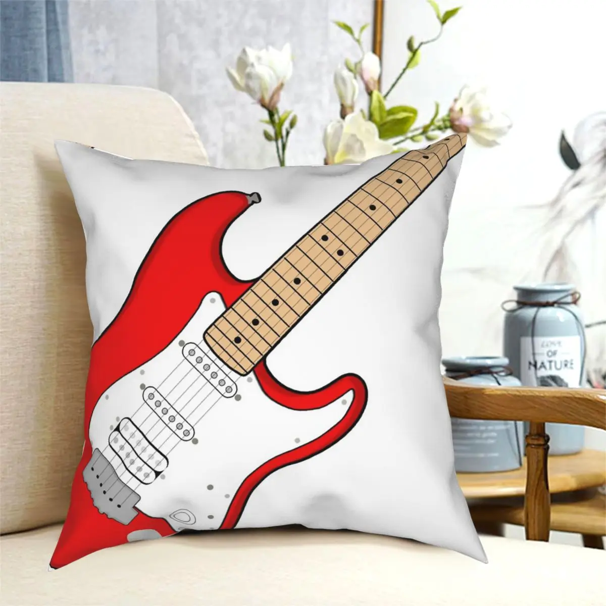 Red Electric Guitar Pillowcase Pattern Decorative Pillow Case Sofa Seater Cushion Cover 18