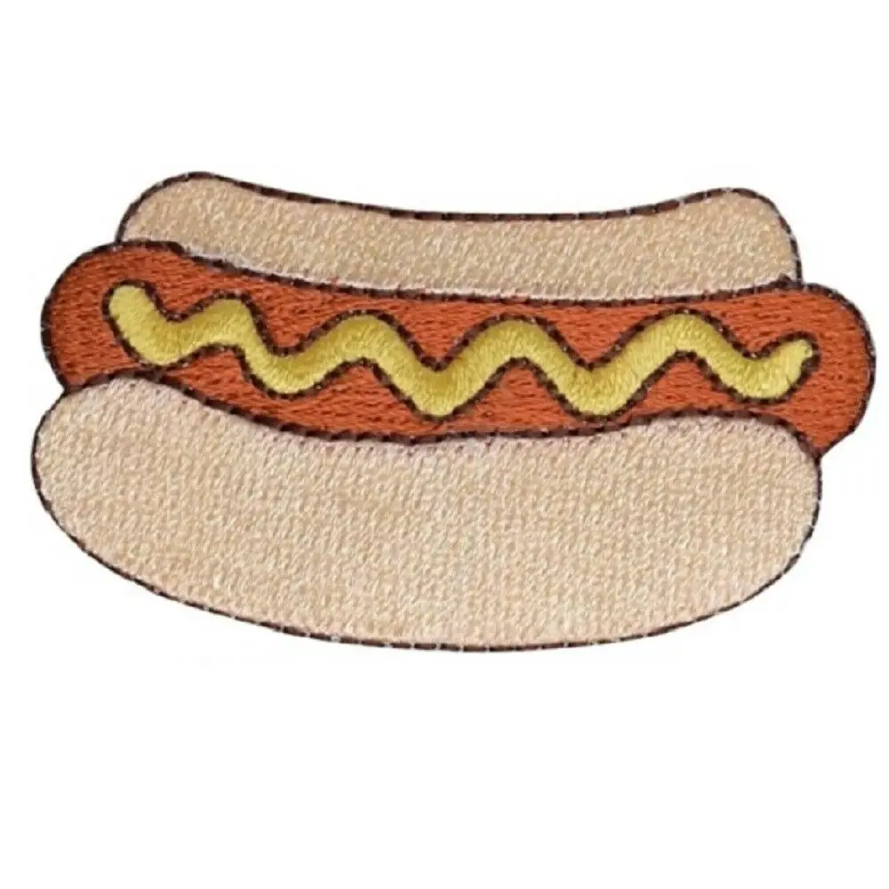 

Hot! Hot Dog Applique Patch - Mustard, Wiener, Bun, Food Badge (Iron on) (≈ 6-3.3cm )