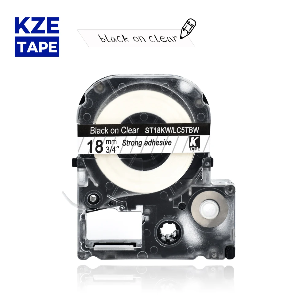 Epson label tape 18mm black on clear ST18KW LC5TBW typewriter ribbon for KingJim label maker LW-300 LW400Epson label printer