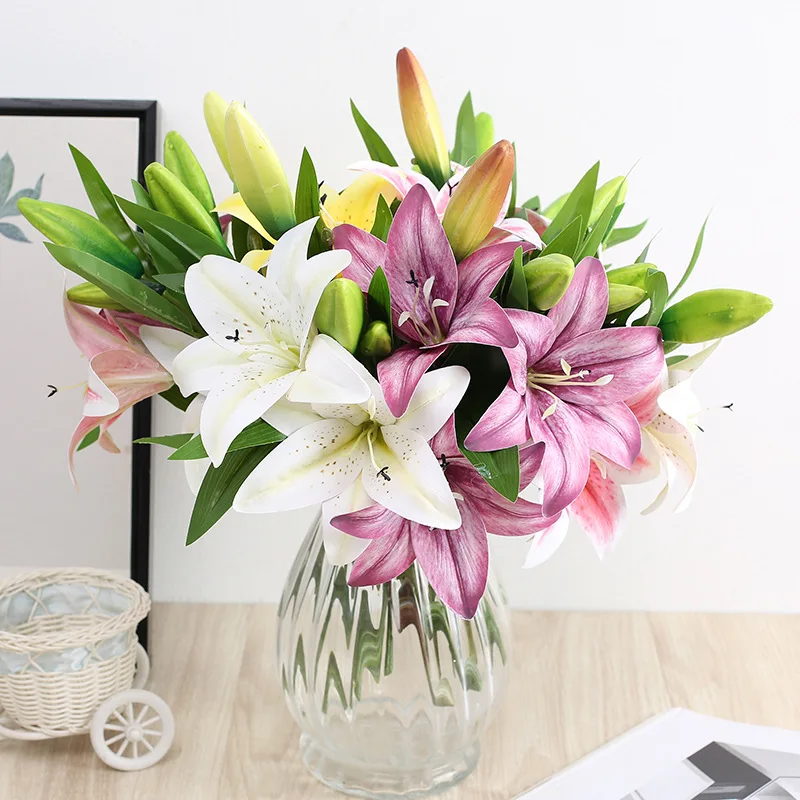 Artificial silk flowers fake lily Bouquet 41cm long DIY creative bouquet as gift for friends teach & fresh living room decor