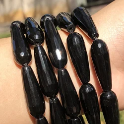 Natural Faceted Black Agates Stone Water Drop Loose Beads For Jewelry Making Diy Bracelet Accessorie 10x30mm