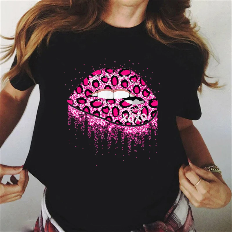 

Leopard Lips Print Sexy black Tshirt Women Summer Fashion Tops Tee Shirt Femme Harajuku Shirt Kawaii Clothes Streetwear T-Shirt