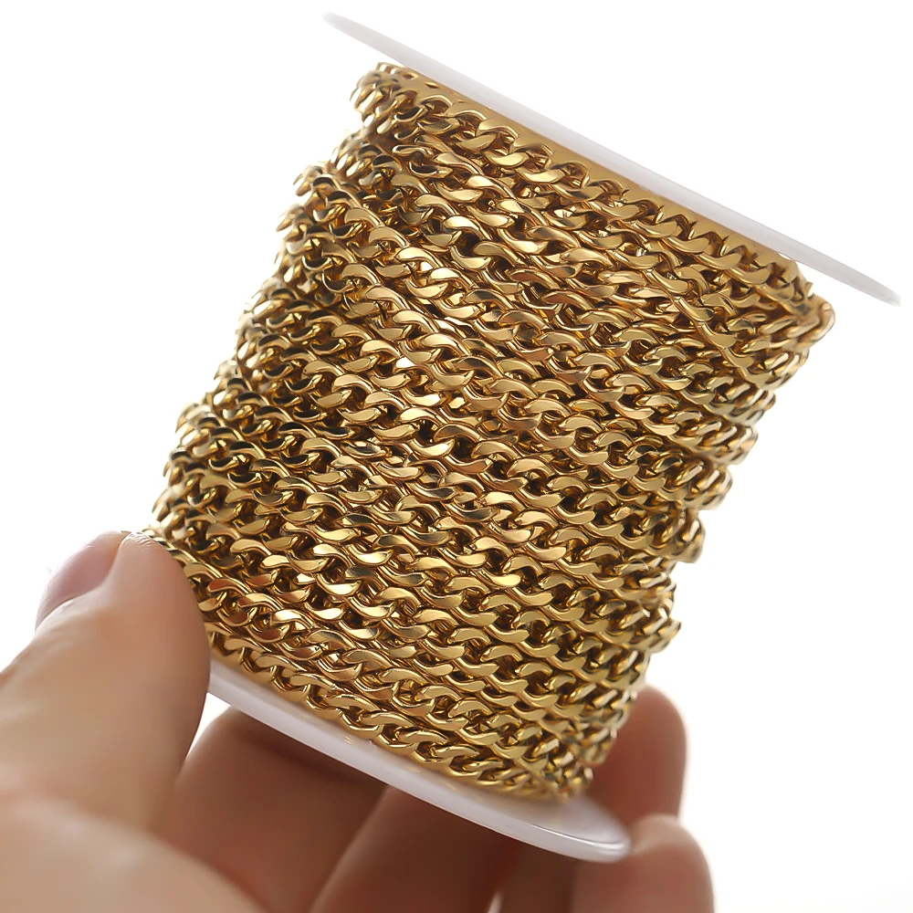 2 Meter Edelstahl-Curb-Ketten in Großpackung für DIY-Schmuckherstellung, Hip-Hop-Halsketten, Choker, Punk-Armbänder und Fußkettchen – Detail 6