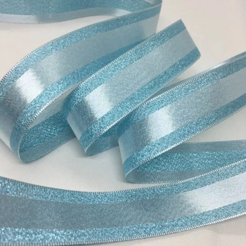 Satin With Lurex Weaved Ribbon 2.5cm 5Y For Gift Floral Cakebox Packing Handmade Craft Bows Wedding Christmas Holidays Deco