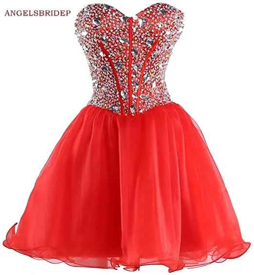 Sweetheart Organza Short Homecoming Dresses Crystals Graduation Cocktail Formal Prom Party Gown Organza Vestido De Formatura