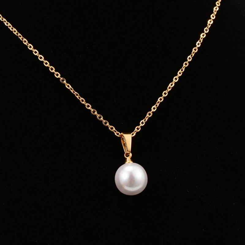 Stainless Steel Chain Pearl Necklace Pendant  Women Choker Jewelry Best Gift