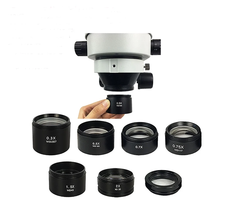 WD165 0.5X 0.7X 1.0X 2.0X Auxiliary Objects Lens Microscope Camera Lens For Trinocular Stereo Zoom Microscope Barlow Glass Lens