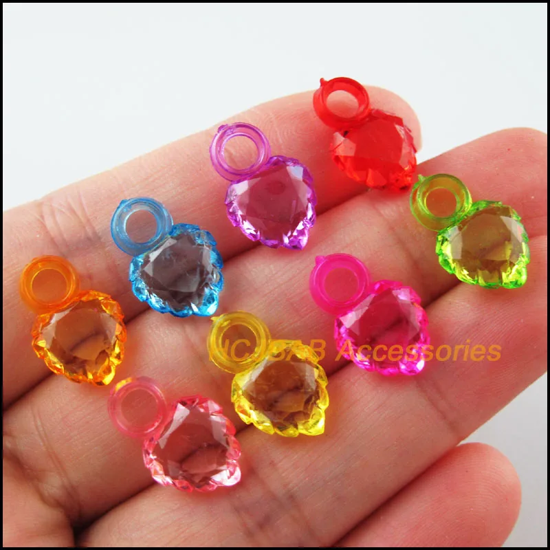 100Pcs Clear Mixed Plastic Acrylic Tiny Heart Charms Pendants 10x16mm