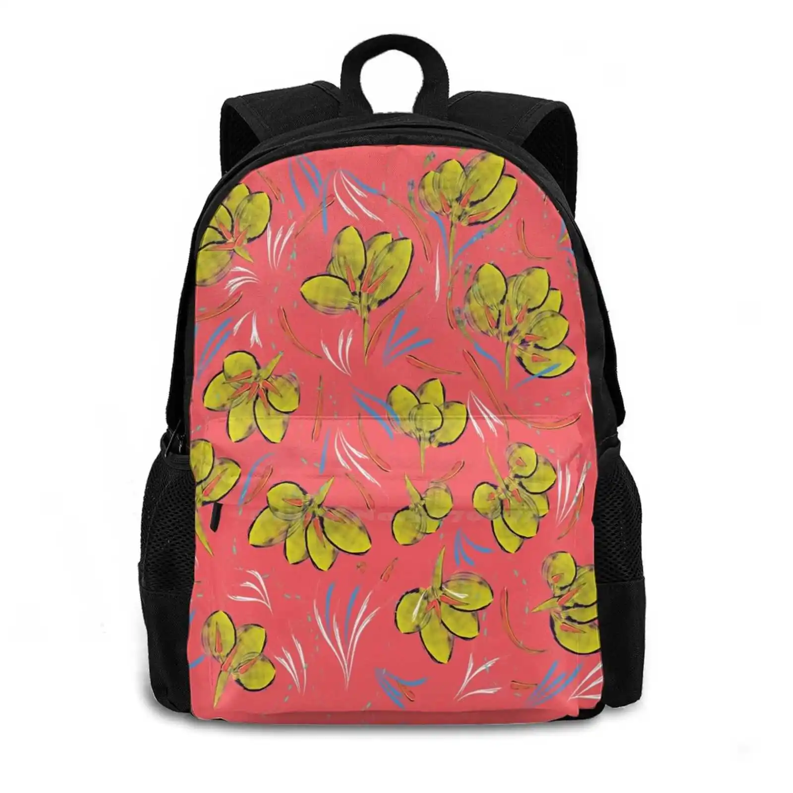 Flowers Backpacks For School Teenagers Girls Travel Bags Floral Flower Hibiscus Bloom Tropical Pattern Patterns Petals Texture