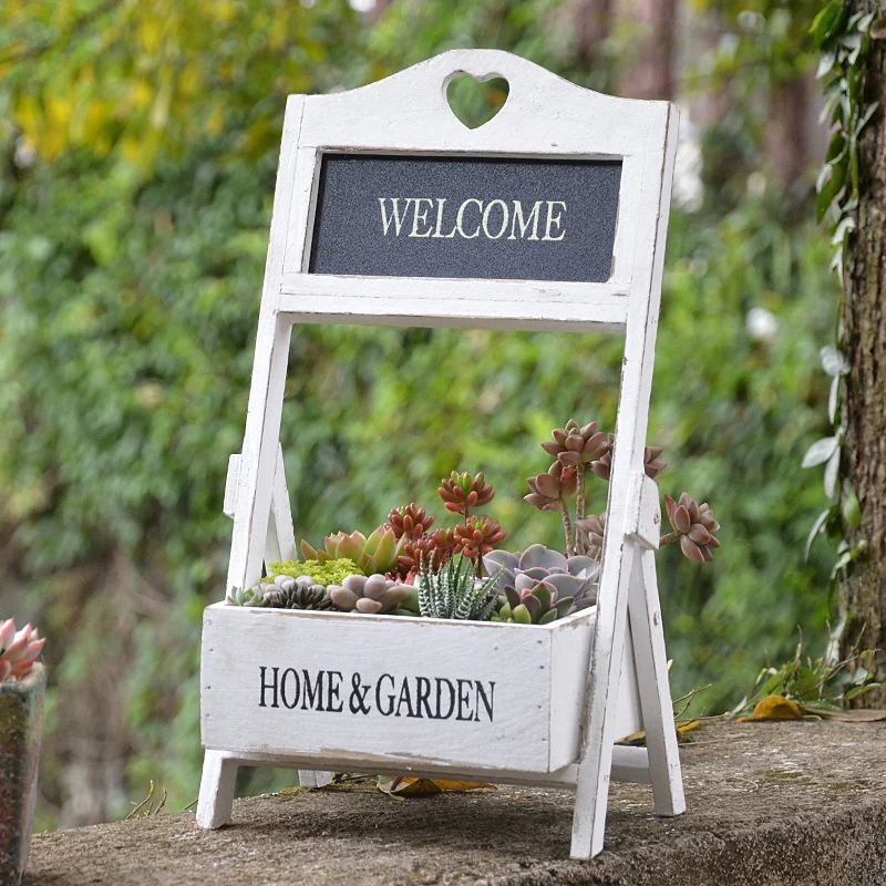 Green White Blue Turquoise Foldable Footed Wooden Flower Shelf With Welcome Signs On European Home Garden Decor Floral Planter