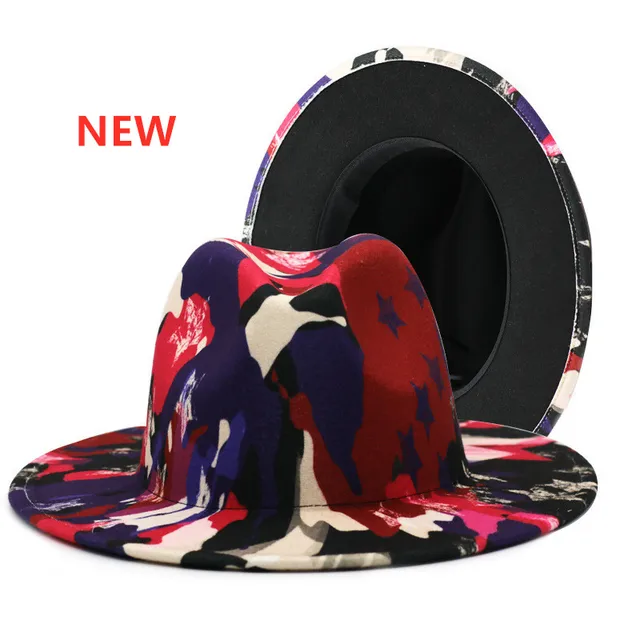 Szerokie rondo Tie-dye kapelusze Fedora dla kobiet mężczyzn jesienne zimowe damskie Vintage Fascinator Multicolor Panama filc jazzowy kapelusz hurtownia