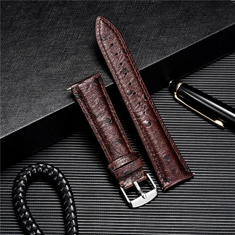 

New Ostrich Pattern Watchbands First Layer Leather Cowhide Strap 18mm 20mm 22mm Watch Band Quick Release Watch Straps