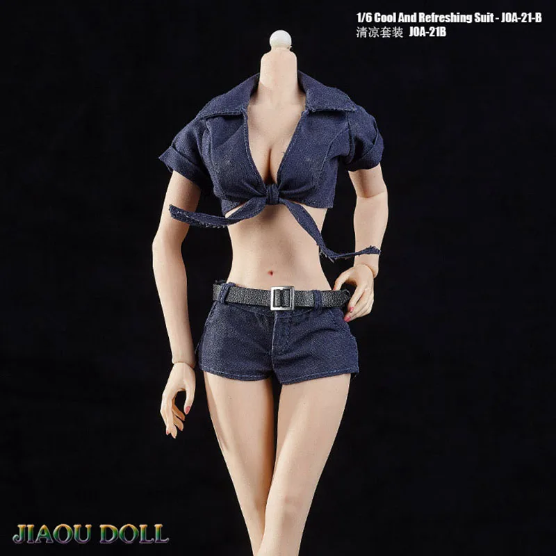 JOA-21 1/6 Scale Female Denim Vest Shorts Cool Refreshing Summer Clothes Model Fit 12'' Soldier Action Figure Body Dolls