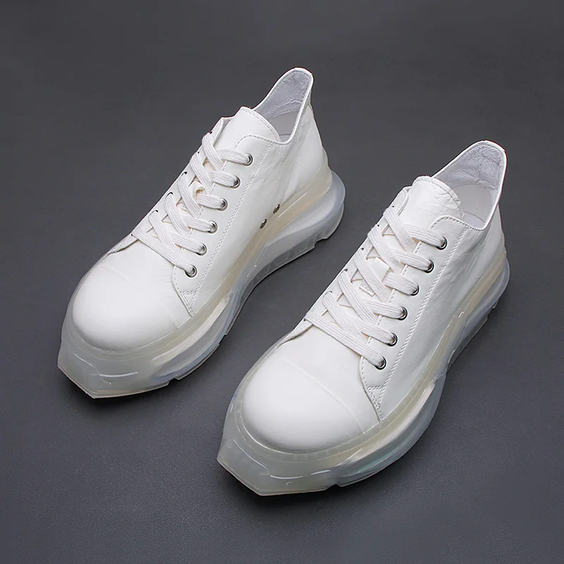 European station men\'s leather shoes 2024 autumn new breathable casual shoes comfortable sneakers fashion white single shoes