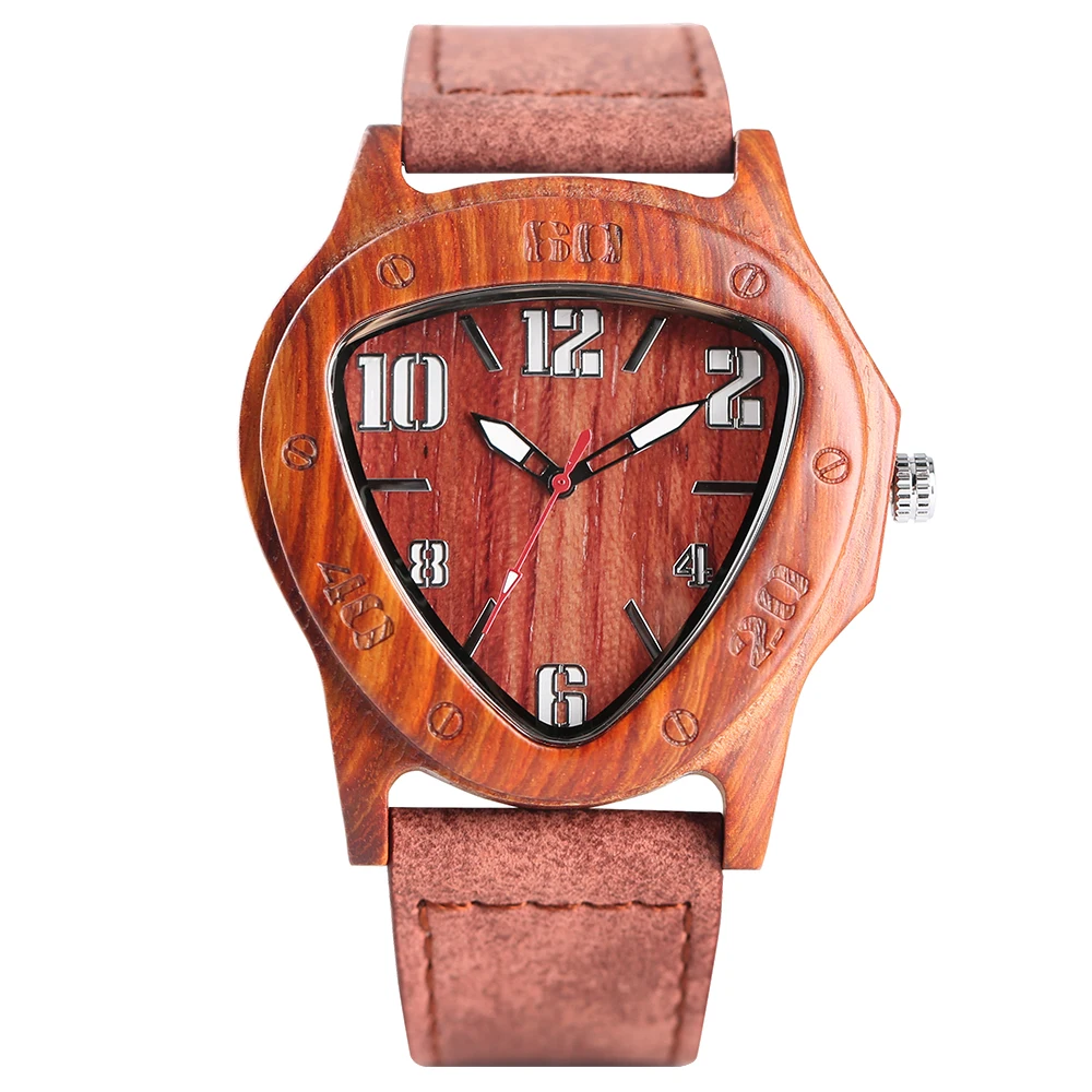 

Natural Wood Watch Men Quartz Watches Triangle Dial Bamboo Wooden Handmade Watch Leather Band Bamboo Wristwatch Male Clock