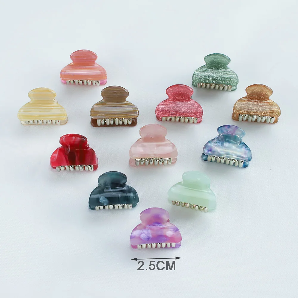 6PCS Shiny Acrylic 2.5CM Small Crab Cute Dot Leopard Hair Claw Clips Women Girls Acetate Plastic Barrette Clamp Hair Accessories