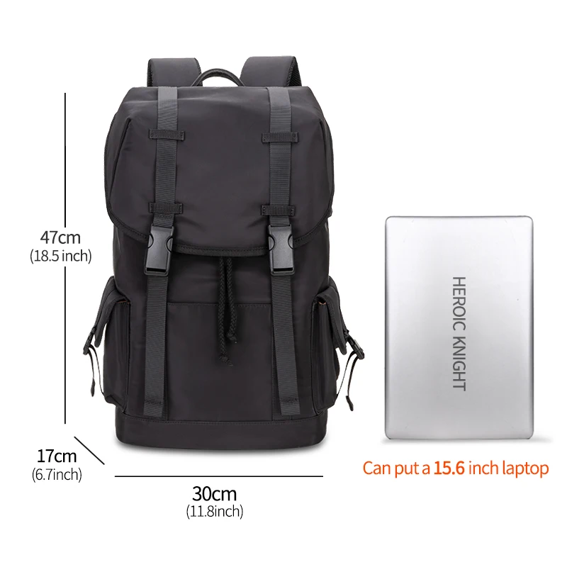 Heroic Knight Large Capacity Travel Backpacks Men USB Charge 15.6in Laptop Backpack For Teenagers Drawstring Bag Male School Bag