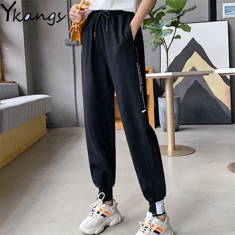 

Solid Women's Sports Harem Pants Joggers Women Sweat Pants Elastic High Waist Loose Trousers Casual Baggy Pants Harajuku Vintage