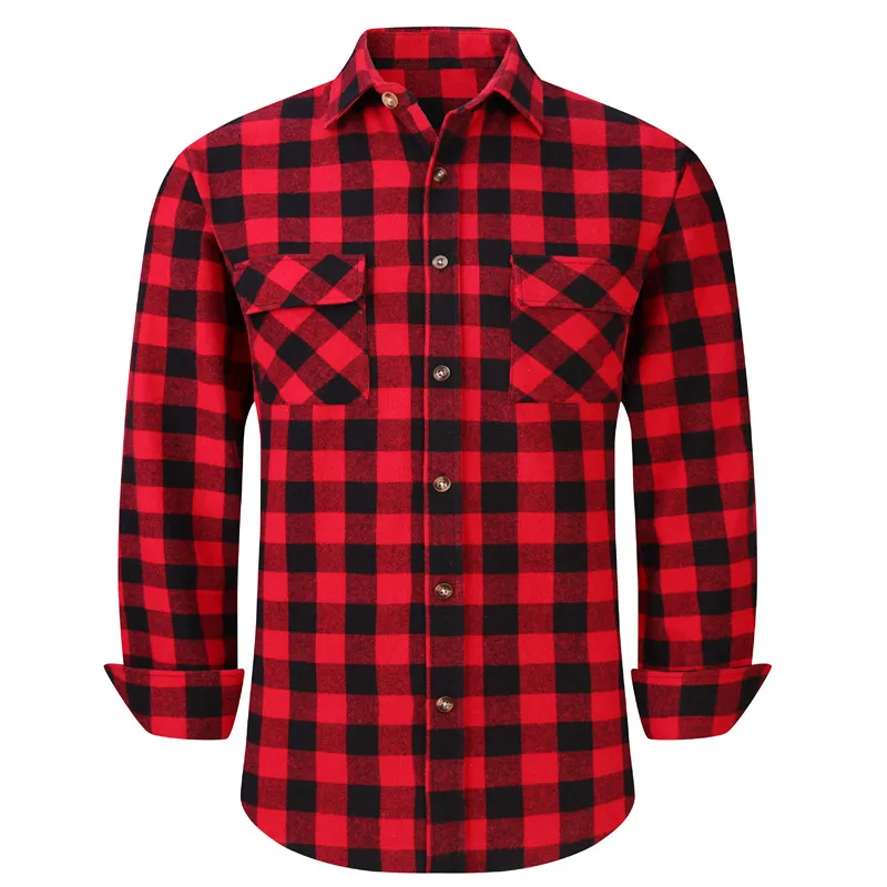 

Heavy Flannel Plaid Long Sleeve Casual Shirt For Men Regular Fit 100% Cotton High Quality Double Pocket Design USA Size S To 5XL