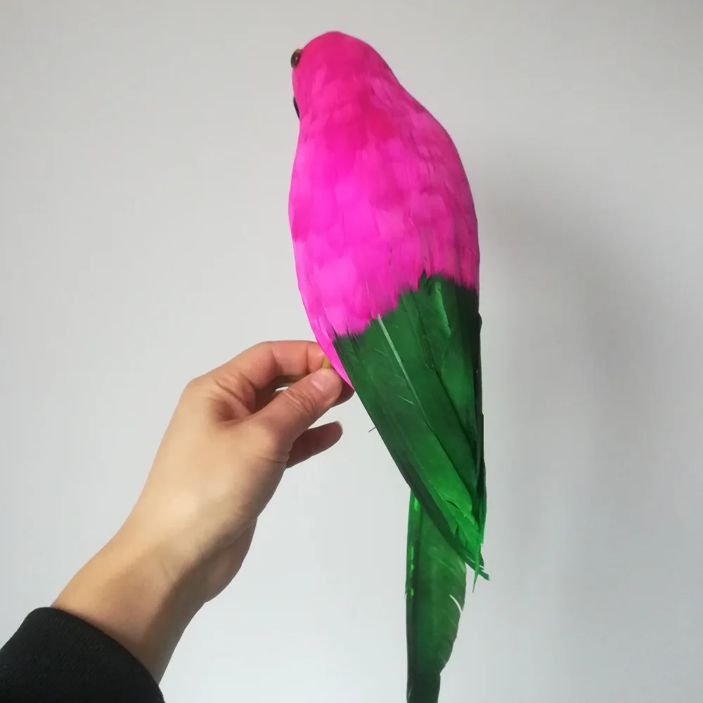 simulation parrot bird large 45cm hot pink feathers parrot hard model bird stage prop,home garden decoration toy Xmas gift w0755