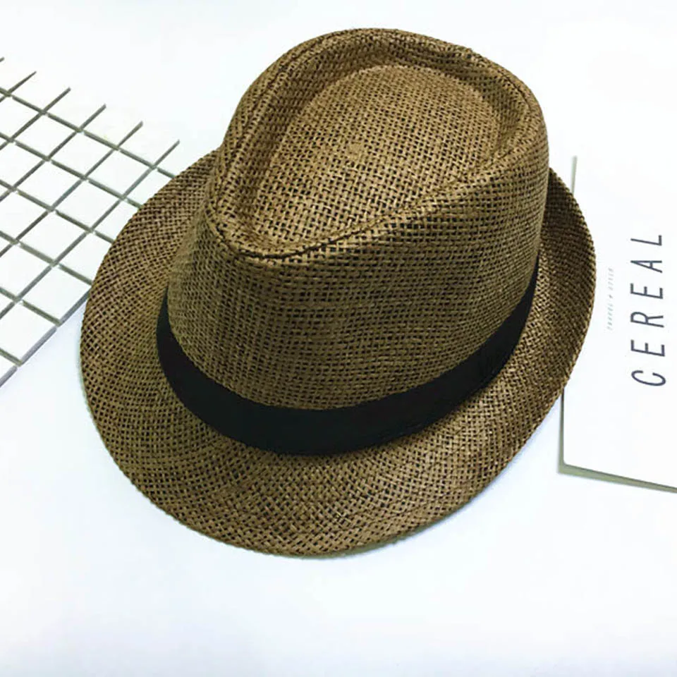 Children Sunhat Kids Summer Beach Straw Hat Jazz Panama Trilby Fedora Hats British Cap Breathable Baby Hats Girls Boys Sunvisor