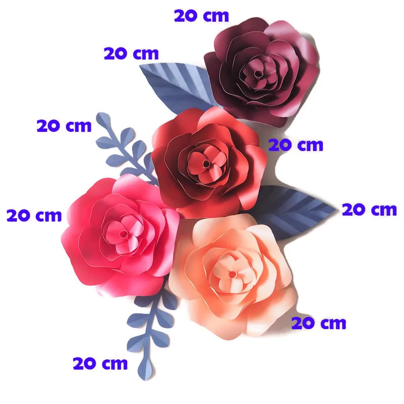 

DIY Artificial Flowers Fleurs Artificielles Backdrop Giant Paper Flowers 4PCS Paper Leave 4PCS Wedding Party Decor Black