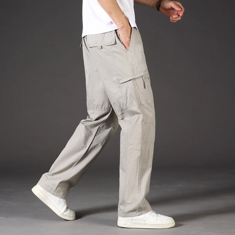 Salopette en coton multi-poches pour homme, pantalon décontracté, fermeture éclair, jogging, pantalon de randonnée, grande taille, vêtements de travail