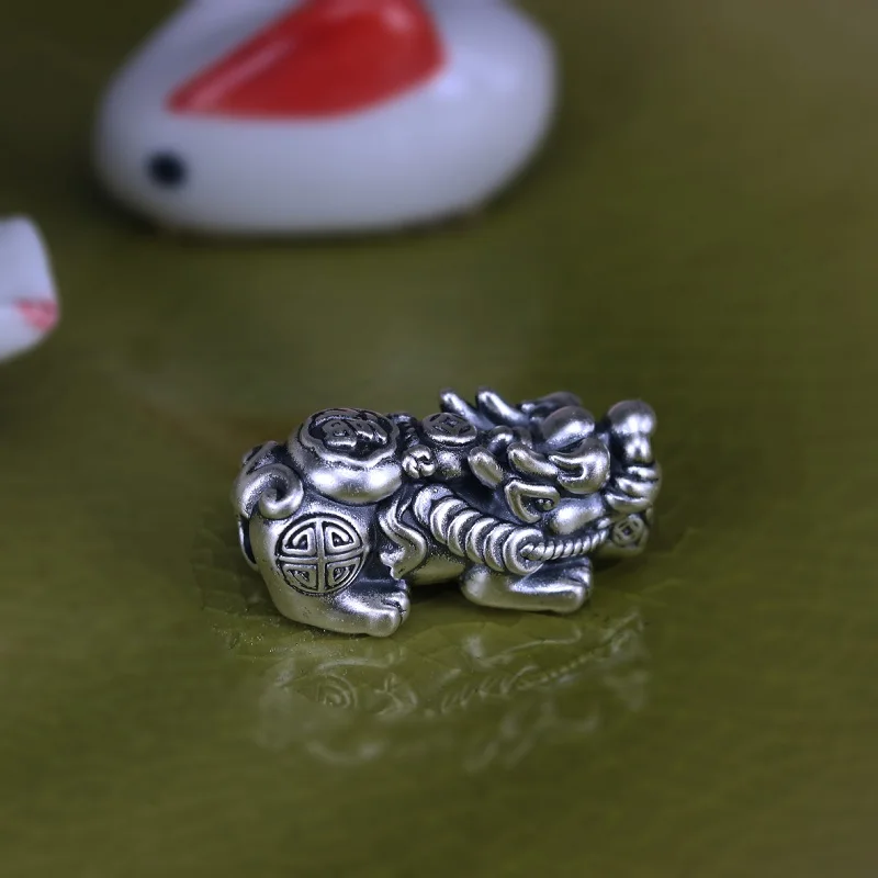 NEW! 100% 999 Silver Pixiu Beads 3D Vintage Silver Piyao Beads Good Luck Fengshui Jewelry Beads DIY Pixiu Loose Bead