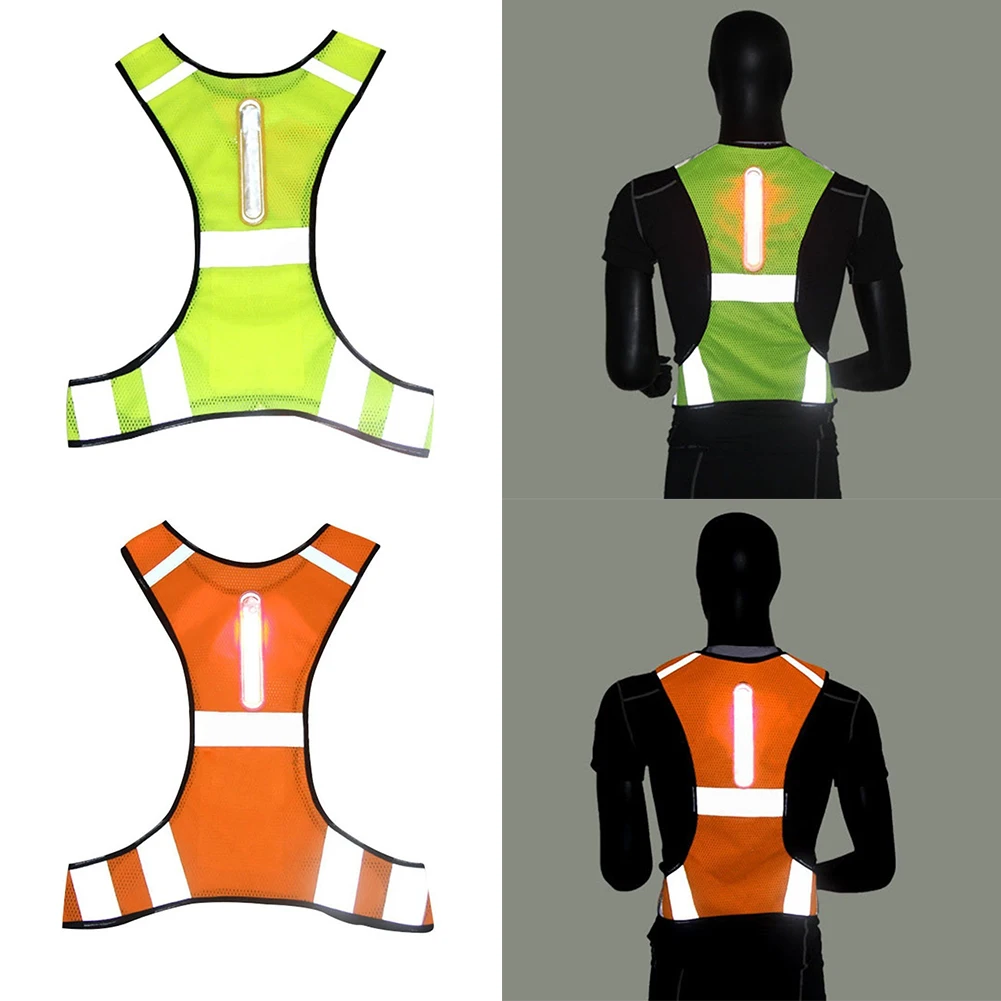 LED Light Reflective Vest Adjustable V-shaped breathable Safety Sports Vest for Outdoor Night Riding Running lightweight Vest