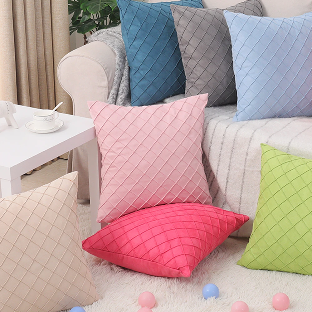 Suede Embroidered Cushion Cover Rhombus Grids Throw Pillow Covers Sofa Bed Couch Pillow Case Nordic Home Living Room Decoration