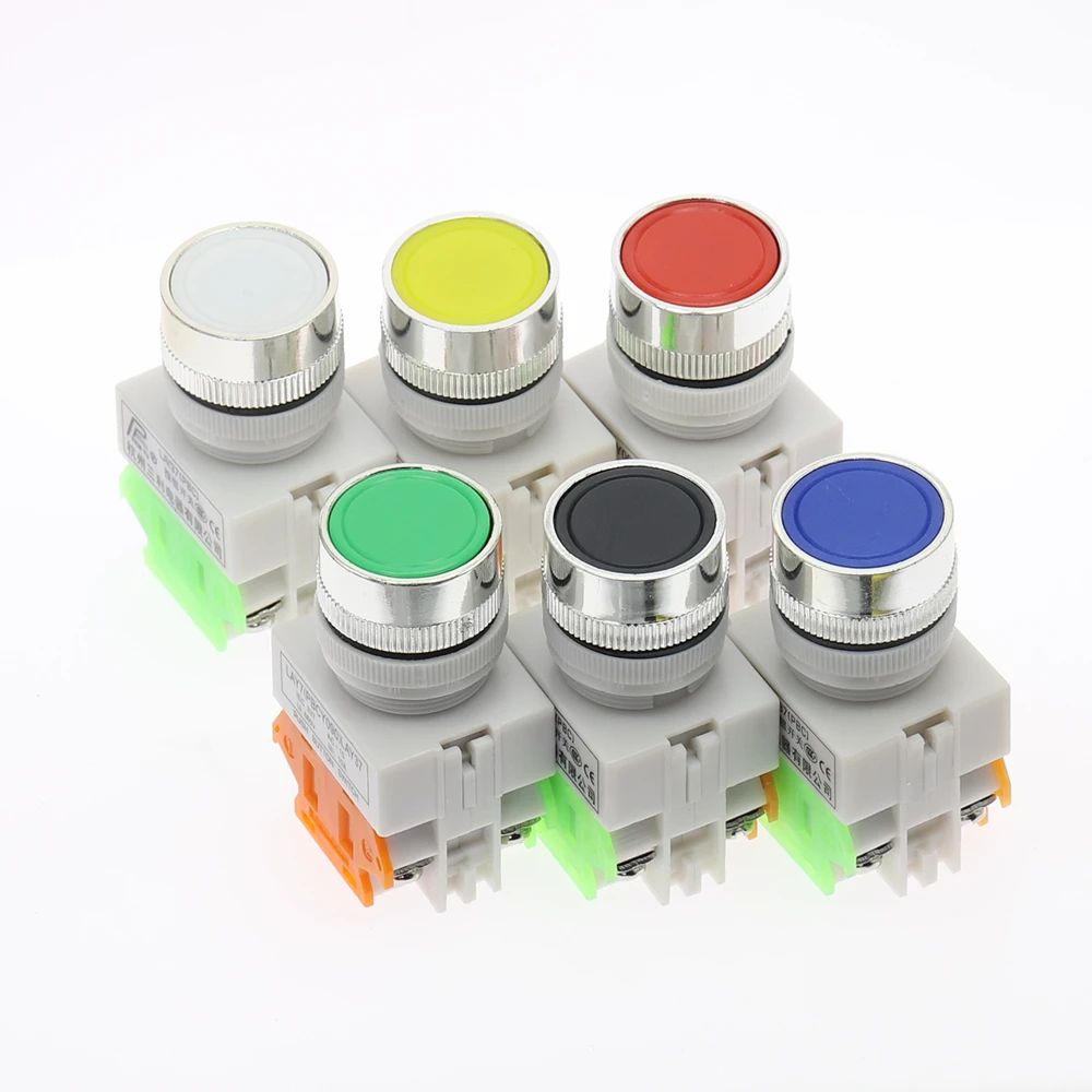 1pcs 22mm Red Green Blue Yellow White Black 1NO 1NC Momentary Push button switches LAY37 Y090