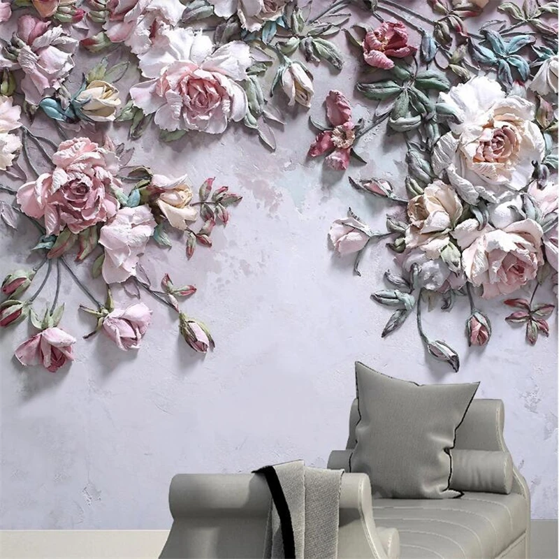 

Custom wallpaper 3D stereo mural relief rose flower TV background wall living room bedroom restaurant decoration painting обои