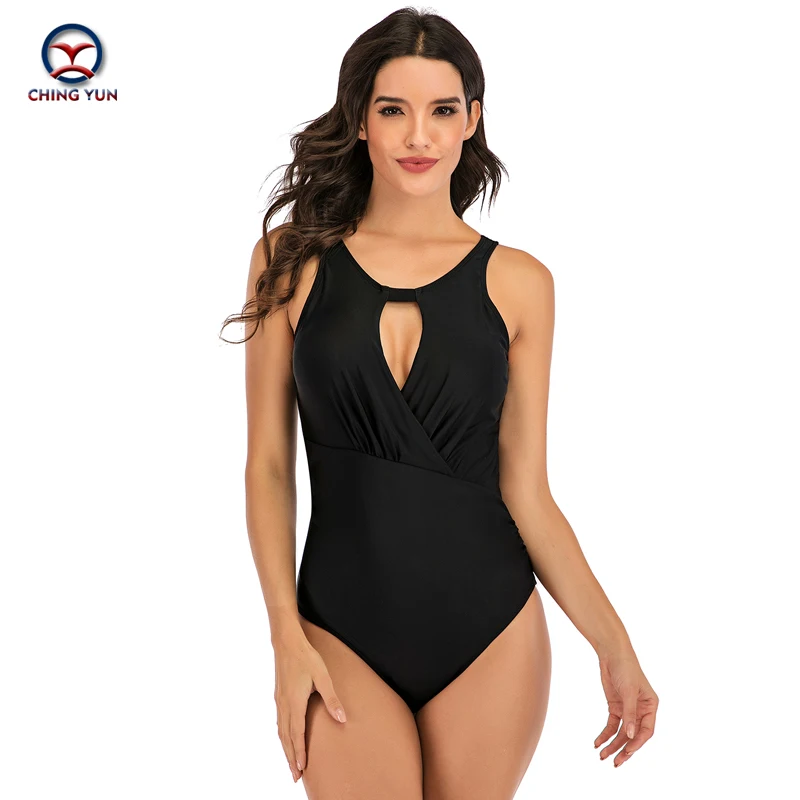 

CHING YUN 2020 New one-piece swimsuit Solid color pleated sexy one piece swimsuit with open back swimsuit high quality swimwear