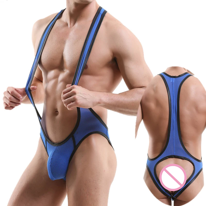 Sexy Mens Undershirts Jockstrap Lingere Mesh Penis Pouch Jumpsuits Leotard Wrestling Singlets Bodysuits Open Butt Gay Underwear