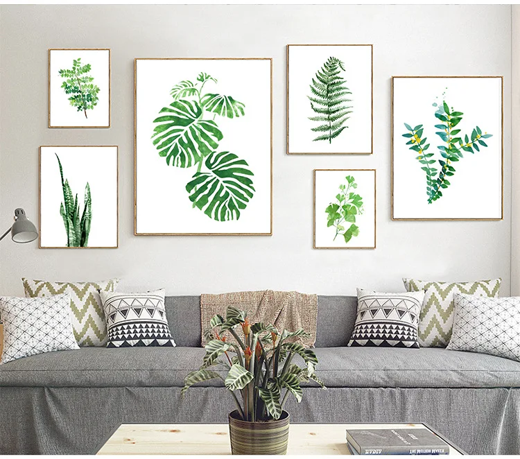 Tropical Palm Ginko Leaf Green Small Fresh Wall Art Print Poster Modern Home Decorations for Office Bathroom Bedroom No Frame