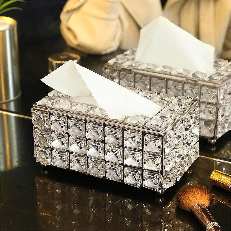 Crystal Facial Tissue Box Holder Crystal Cube Napkin Dispenser Bedroom Office Hotel Cafe Coffee House Bar MJ