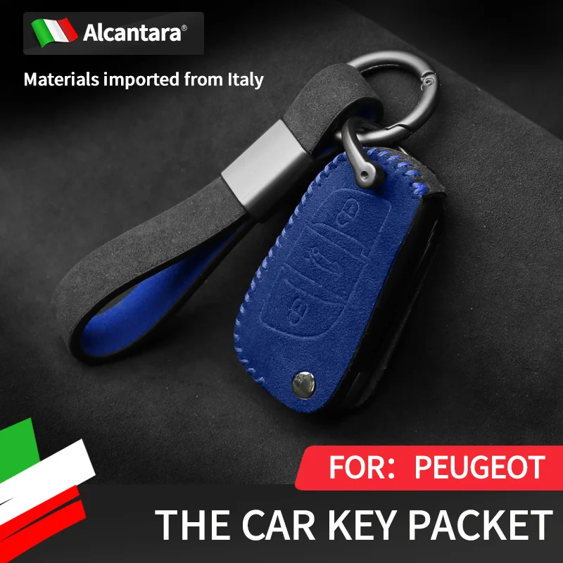 

Alcantara flip fur key cover modified for Peugeot key bag 207 307 308 407 607 807 key bag pendant