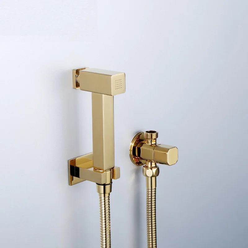 

MTTUZK Golden Square Bidet Bathroom Hand Shower Bidet Toilet Sprayer Hygienic Shower Bidet Tap Wall Mounted Bidet Faucet Set