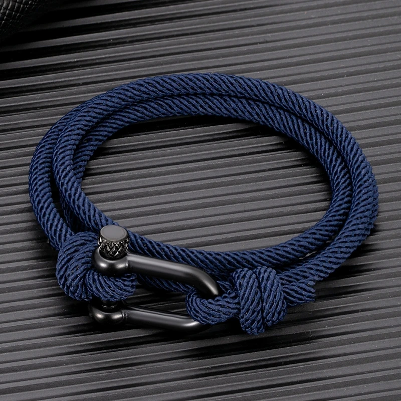 MKENDN Men Black U shaped Shackle Bracelet Outdoor Camping Rescue Emergency Sailing Rope Bracelet For Women 316L Sport Buckle