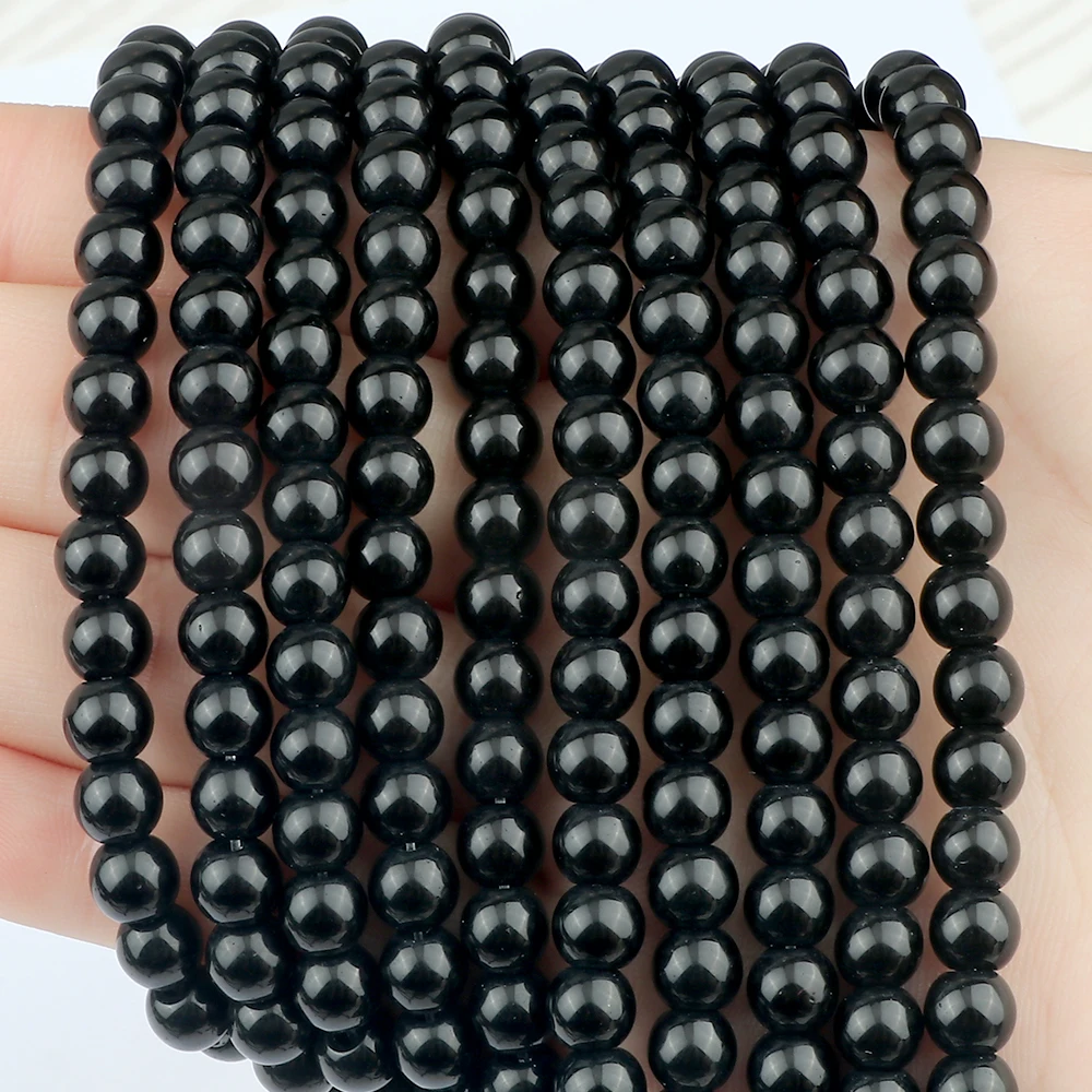 Wholesale 4 6 8 10MM Natural Stone Beads Black Polish Onyx Agates Smooth Round Beads Jewelry For DIY Making Bracelet Accessories