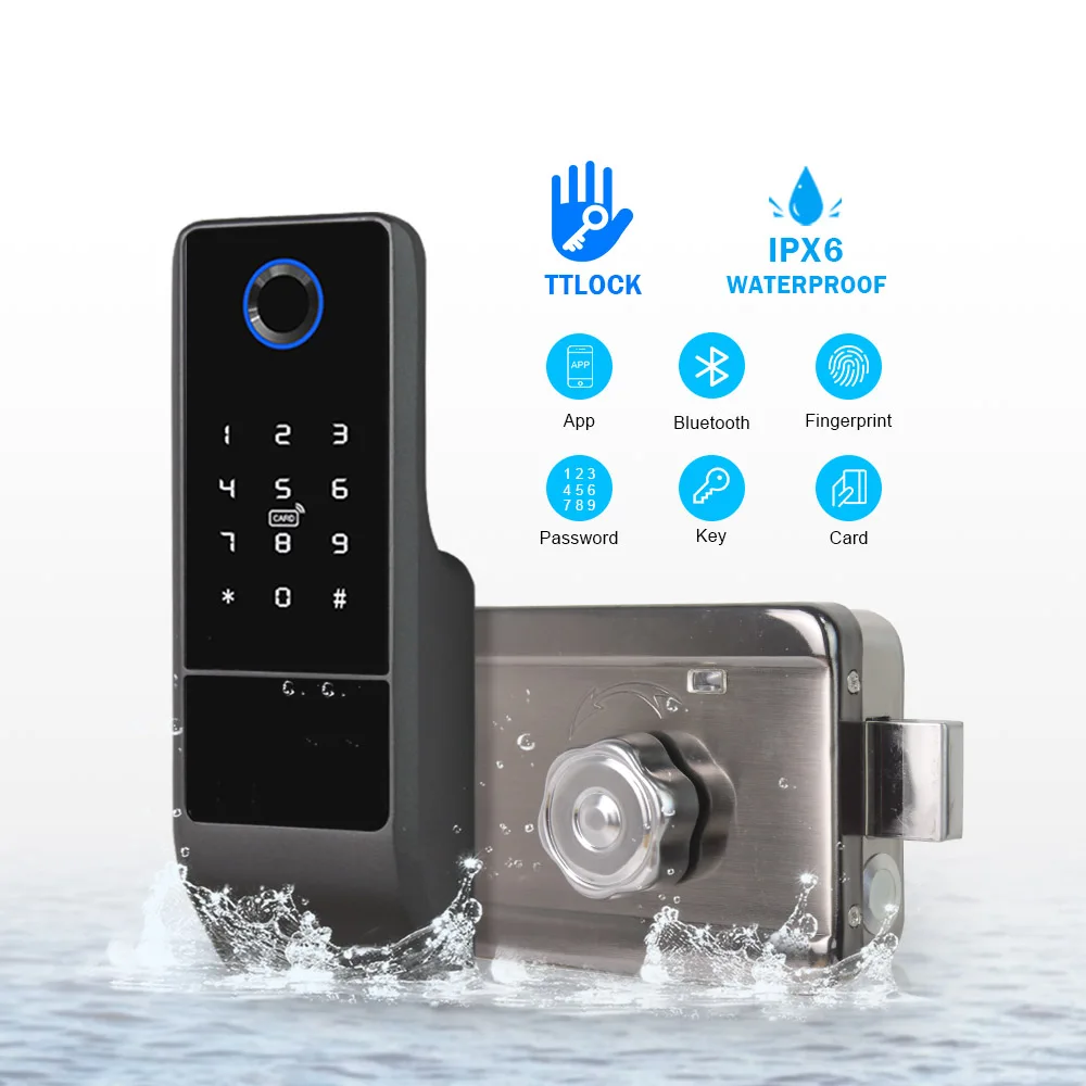 IPX6 Waterproof Fingerprint Door Lock, Outdoor Bluetooth Smart Locks, Wifi Passcode IC Card Keyless Enter Electronic Lock