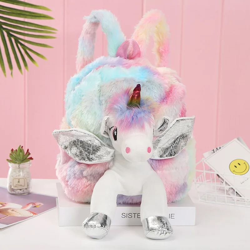 Unicorns Cartoon School Book Bag Backpacks Cute Fashion 3D Fur Backpacks For Girls Travel Backpack Children Schoolbag Kids Gift