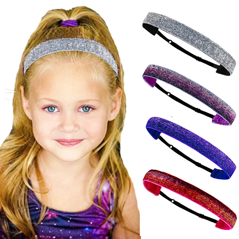 Sparkly Glitter Elastic Headbands Non-Slip Thin Stretch Sports-Headband Stretchy Hair Accessories Yoga Sport Head Wrap