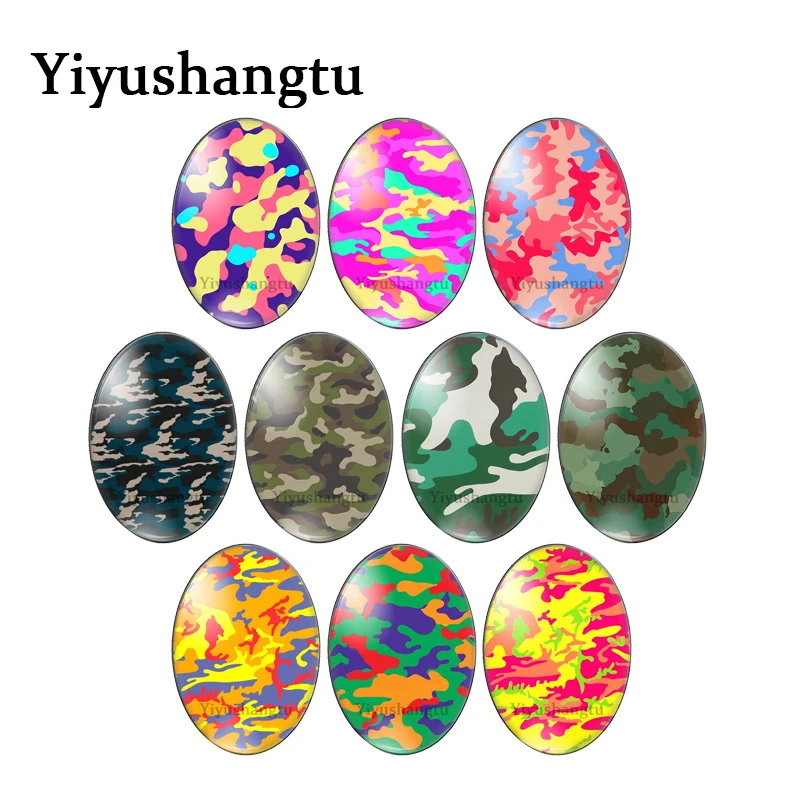 Colorful camouflage oil paintings 13x18mm/18x25mm/30x40mm Oval photo glass cabochon flat back Making findings